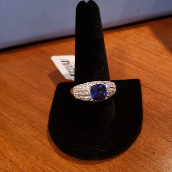 Blue and white ring in rhodium over Sterling Silver SZ 11 - Picture 3 of 4